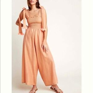 Sundress Pippa Orange Lurex Smocked Wide Leg Jumpsuit M/L Boho Resort Kidcore